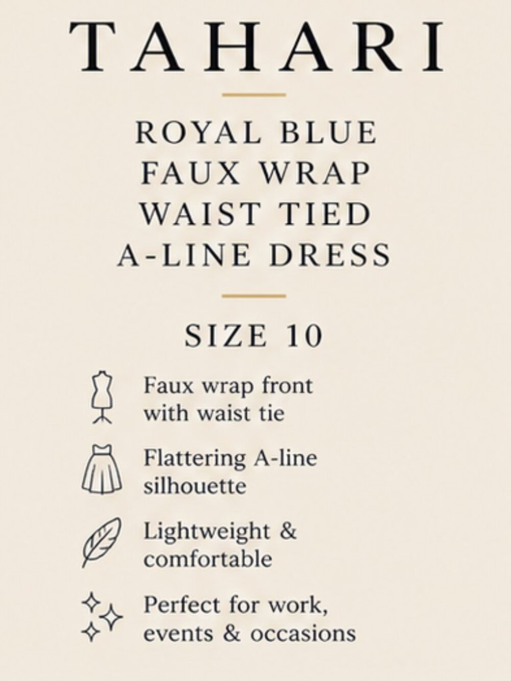 Tahari Royal Blue A-Line Dress Faux Wrap Tie Waist Sleeveless Size 10 - Picture 4 of 9